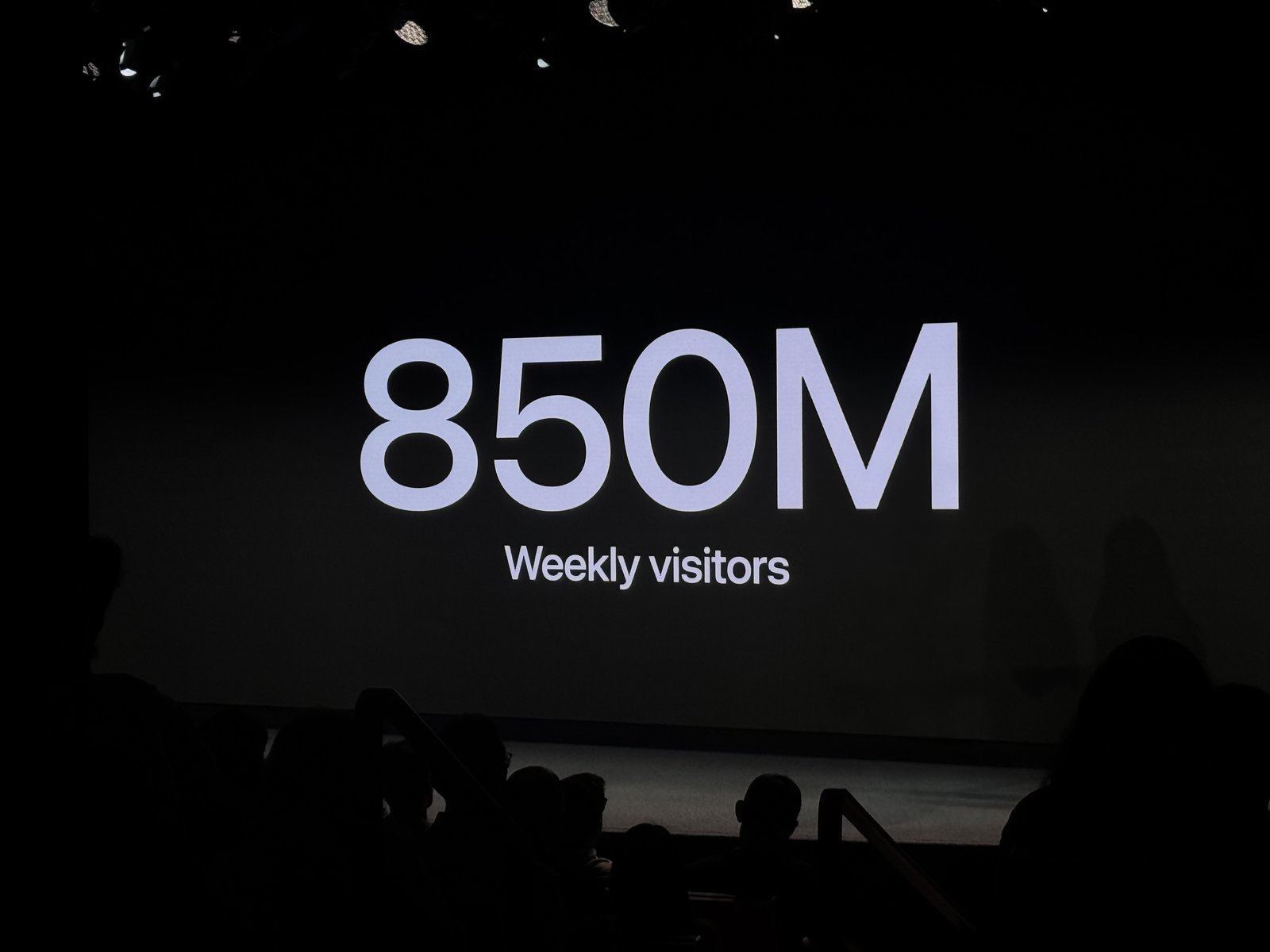 Apple keynote slide displaying '850M Weekly visitors' referring to the App Store's reach.